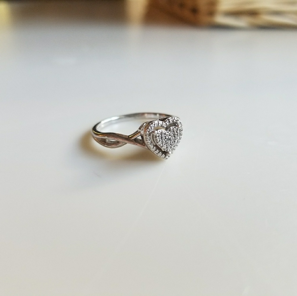 Diamond Silver Heart Shaped Promise Ring